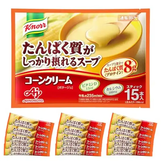 【タイムセール】【20％OFF＋10％OFF！】1本あたり83円！Ajinomoto 味の素 クノール たんぱく質がしっかり摂れるスープ コーンクリーム スティック 15本入) 1250円！