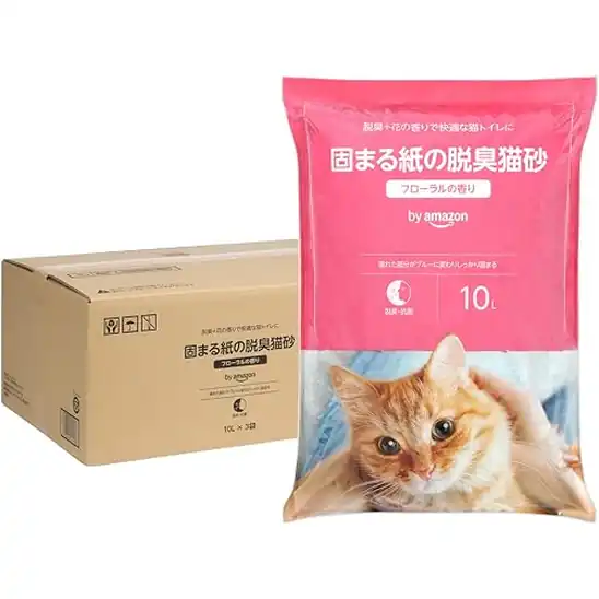 by Amazon 固まる紙の脱臭猫砂 フローラルの香り 10L×3袋 1,870円（623.3円/袋）（1,766円、588.7円/袋）送料無料！
