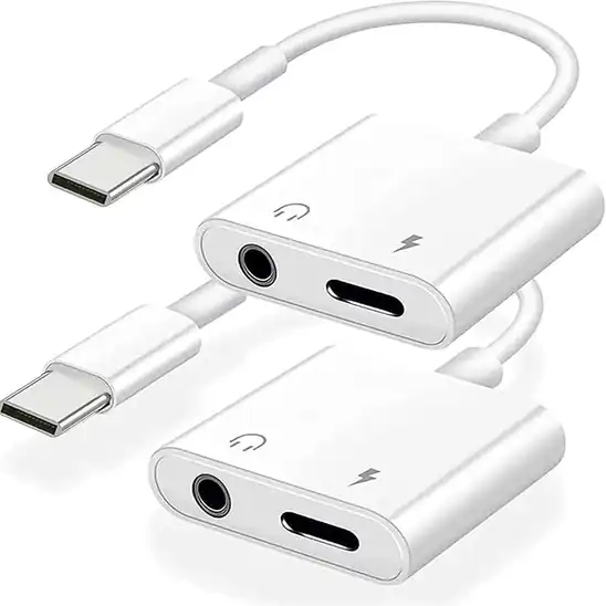 [MFi認証] iPhone 15ヘッドホンアダプター 2イン1 USB C - 3.5mm Auxオーディオドングル + 充電スプリッターヘッドホンアクセサリーが199円！