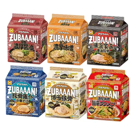 【2,419円(1個403円)】マルちゃん ZUBAAAN! 6種類セット 3食パック (計18食) 醤油 ×1 味噌 ×1 豚骨 ×1 博多豚骨ラーメン×1 横浜家系醤油とんこつ×1 味噌旨辛タンメン ×1