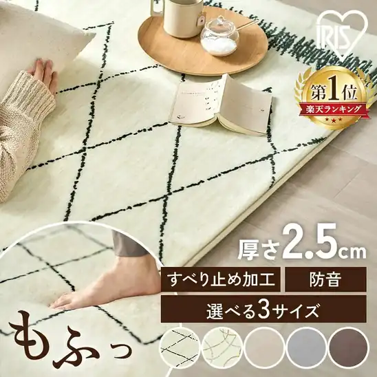 タイムセール【誰でもP10倍以上】3,980円～ 送料無料 楽天市場 ラグ 防音 通年 1.5畳 2畳 3畳 北欧 カーペット ラグマット 厚手 絨毯 2.5cm おしゃれ シンプル オールシーズン 130 185 240 滑り止め付き アイリスオーヤマ ホットカーペット 2026.10.21 09:59まで