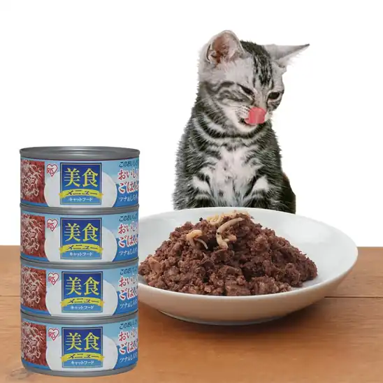 【53％OFF＋5％OFF】1個あたり116円！アイリスオーヤマ 美食メニューおいしいごはんツナ&amp;しらす入り 猫用 170g×4個 CB-170F×4 464円！