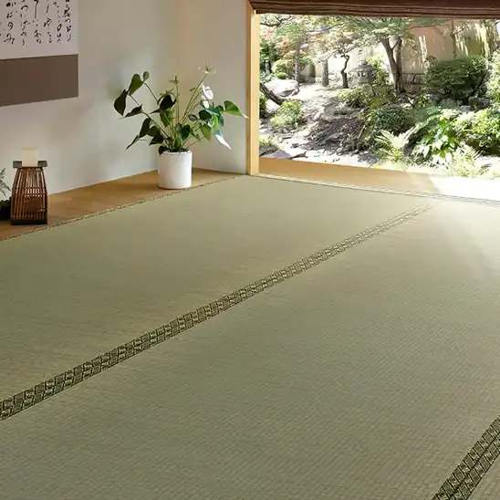 【65％OFF】萩原 い草 上敷き カーペット グリーン 本間2畳 双目織 撥水加工 「備前」 2276円！