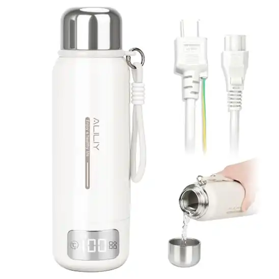 【セール+5%OFF+5%ポイント!】Aliliy ポータブル トラベル電気ケトル 500ml 温度調節 保温保冷 400W省エネ コップ/ストラップ付きが6,499円(実質6,157円)送料無料
