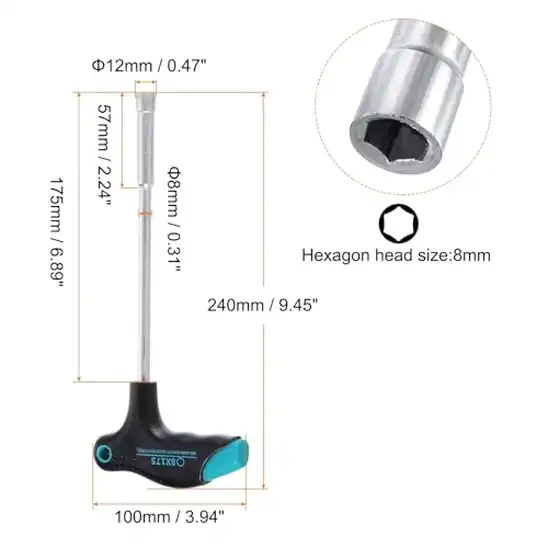【9】uxcell 2個入り Tハンドルメートルナットドライバー 8mm径 175mmシャンク 6点六角ソケットドライバー 滑り止めハンドル付き