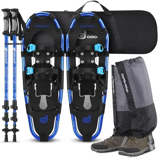 【7】【40%OFF！】Odoland 4-In-1軽量アルミスノーシュー トレッキングポール 防水スノーゲイターセットが5,939円送料無料
