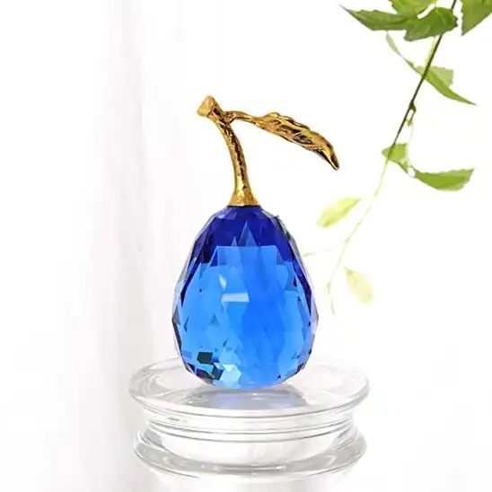 【10】SWTHONY水晶梨形彫像 果物手作りガラス彫像家居装飾 紙鎮芸術品工芸 食卓装飾 風水装飾癒し 誕生日プレゼント 母の日プレゼント(水色)
