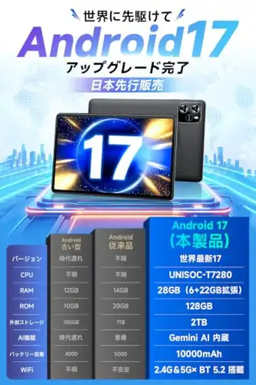 【10】【Android17 日本先行販売】 タブレット Android 17 タブレット 10インチ Wi-Fiモデル
