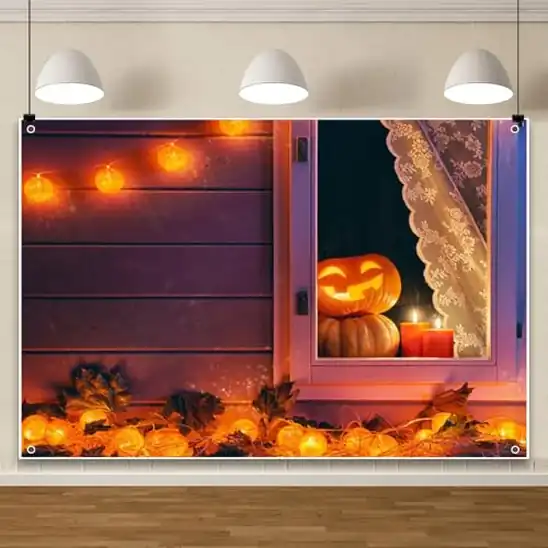 【10】Qinunipoto ハロウィン背景 1.5x1m パンプキンランタン ライトストリング 背景幕 ハロウィン 飾り 写真撮影 | 撮影シート 写真スタジオ ポリエステル材質 ポスター 撮影背景 パーティーの装飾 撮影 Halloween Backdrop