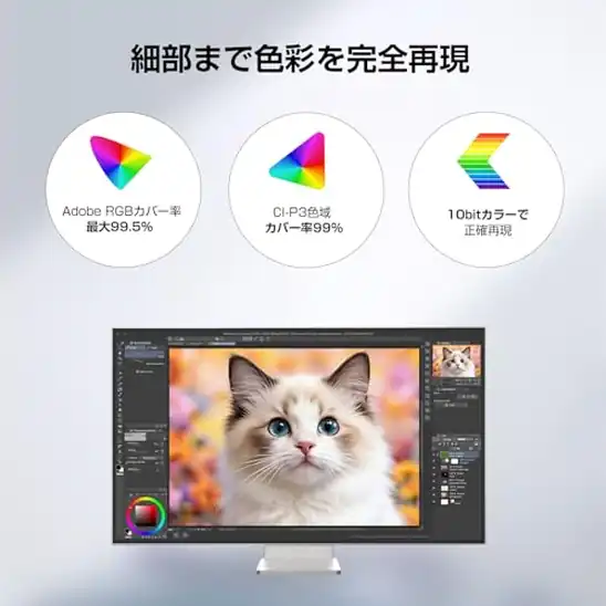 【5】6Kモニター 32インチ(6144×3456)IPSパネル、LM315STA-SSA1、225PPI|DCI-P3 99%・RGB 99.5%|HDR600|450cd/m²|2000:1|96W給電|高さ調整対応|オールアルミボディ&スタンド VESA100*100 (非光沢, IPSパネル)