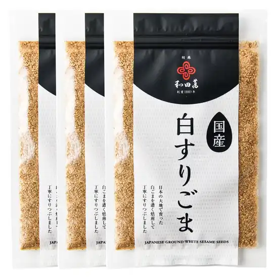 残り僅か！【大幅値下がり！】和田萬 国産ごま（白すり）3個セットが激安特価！