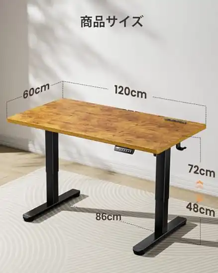 【3】ErGear 電動昇降式デスク ロータイプ 48-72cm高さ調節 コンセント&USBポート付き 幅120cm ローデスク 4段階高さメモリー | 座椅子机 静音 収納フック付き 低い pc パソコンデスク テーブル 電動机 ゲーミングデスク 在宅ワーク【幅120 x 奥行き60 x 高さ48-72cm】（ビンテージ）