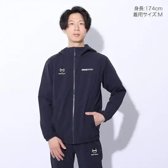 【10】[ムーブスポーツ] クロス デサント フードあり、なし 4WAYストレッチナイロン バイカラーフルジップ はっ水 UVカット(UPF50+) 接触冷感 メンズ 夏 日差し 雨 NV(DMMXJF13) M